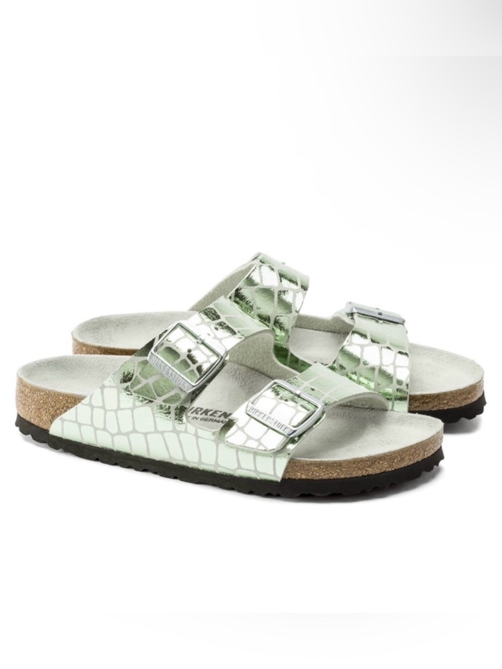 Birkenstock Arizona Women’s Metallic Gator Gleam Green Giraffe Sandals Sz 6 NWT